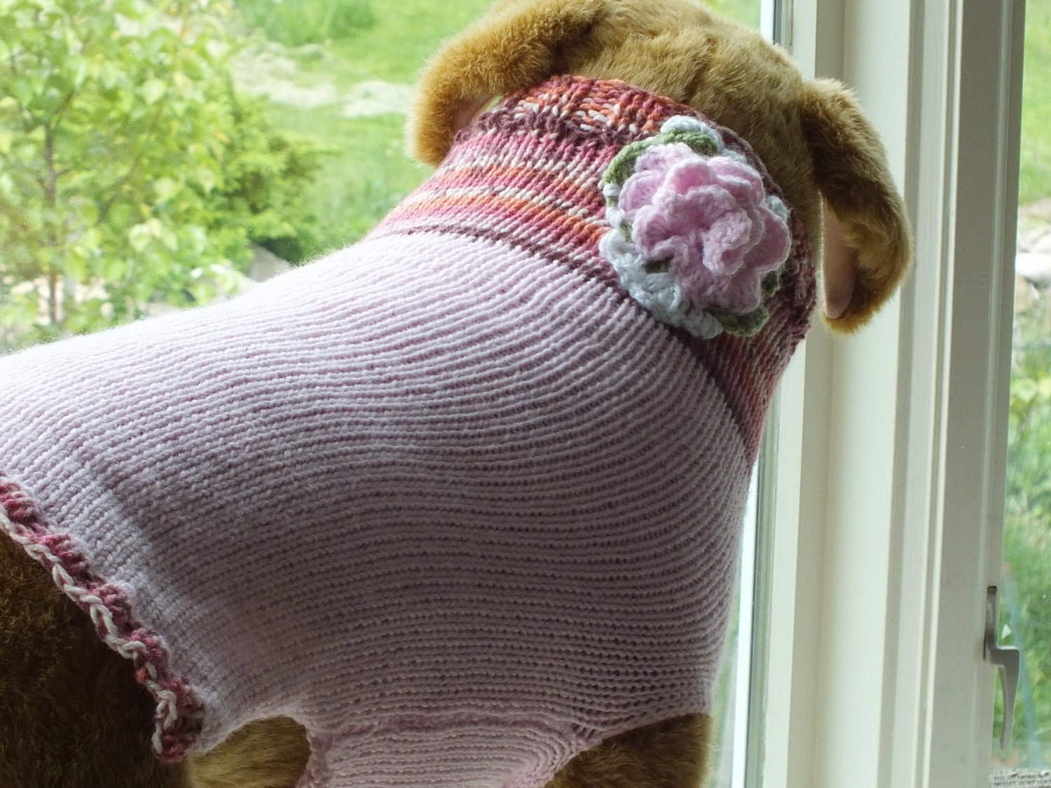 Dog sweater Hand Knit Rosita Large 20" long