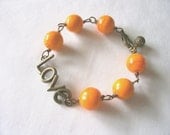 love bracelet, orange bracelet, summer bracelet, ooak bracelet, April trends, vintage inspired bracelet, gift idea, mothers day