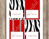 Editable zebra table labels, buffet labels, red and black, zebra, printable, digital file Il_170x135