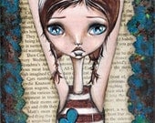Whimsical Big Eye Art Print Pop Surrealism Signed Pondering by Lizzy Love apprx 5x7