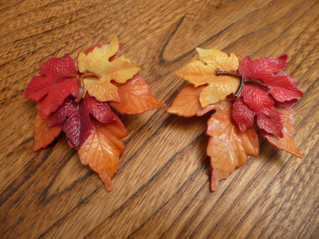 Vintage Celluloid Maple Leaf Earrings