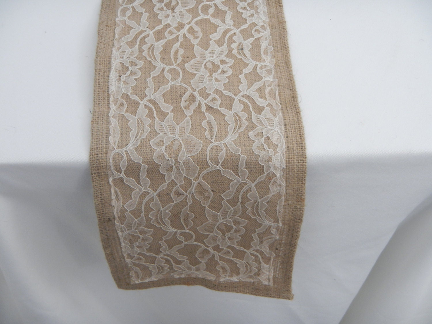 Burlap Table Runner with Lace, Wedding, Party, Home Decor, Custom Size Available