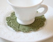 Olive Green Crochet Doily Coaster Cotton Home Decor