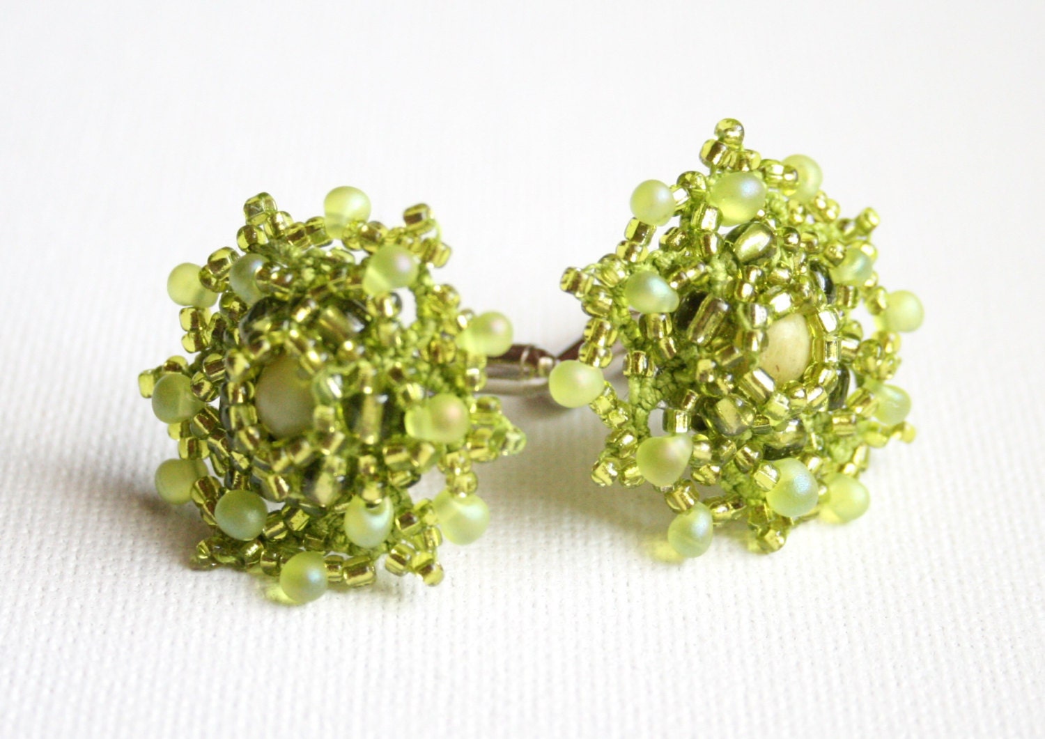 Green Beaded Tatted Cuff Links
