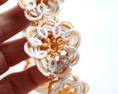 Crisp White Golden Yellow Cuff Bracelet Tatting Lace