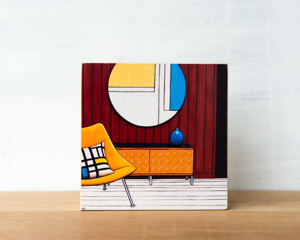 Midcentury Modern Art Block - Mondrian Room, vintage chair, yellow