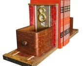 Book Ends with Vintage Wooden Water Skis, Sewing Machine Drawers, Yardsticks, Numbers of Recycled Found Object Furniture