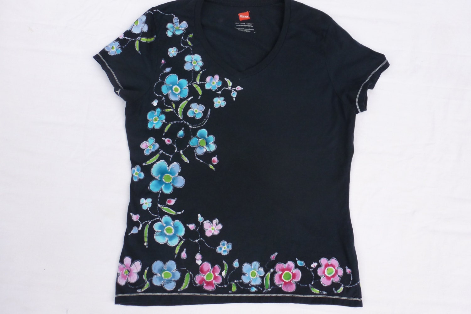 Women's Cut Size Medium black batik tshirt.