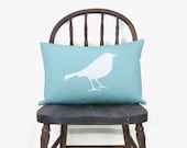 Bird pillow cover in aqua and white - 12X18 lumbar pillow cover - Shabby chic - Spring home decor - Woodland