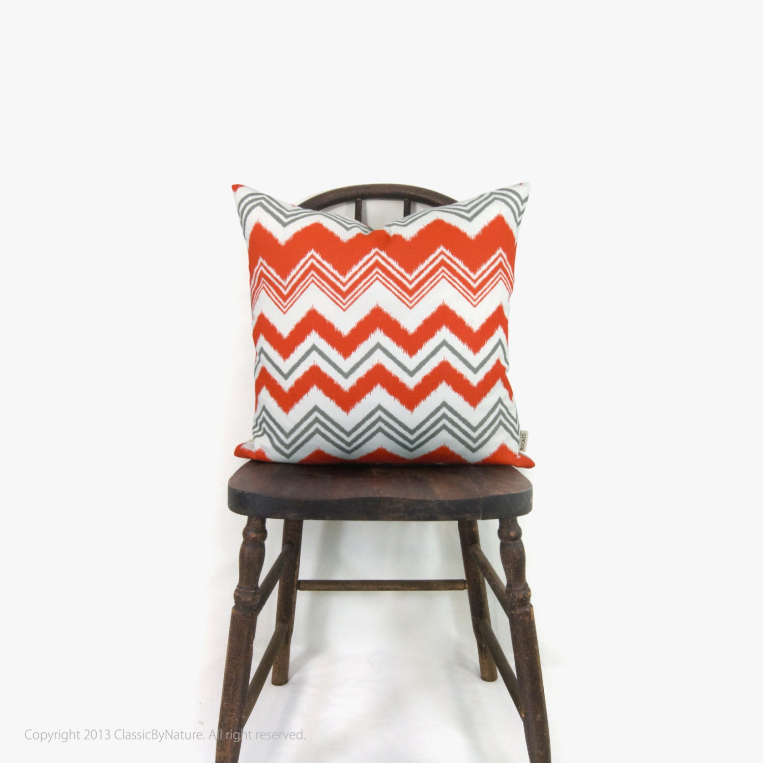 Outdoor pillow cover - Garden decor - Orange, yellow, grey and white chevron and striped colorful pillow - 18x18 reversible ikat pillow