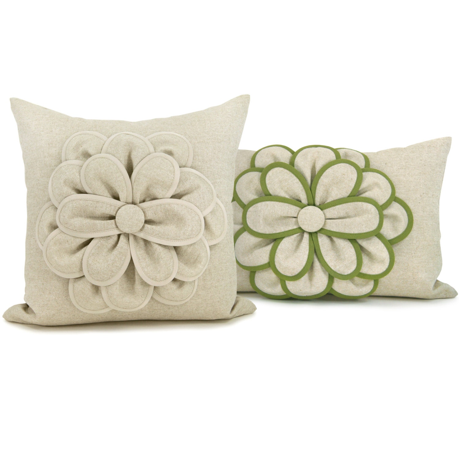 Decorative pillow cover, Flower pillow cover,  Natural pillow cover,  Rustic home decor - Flower applique pillow cover in 16x16