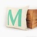 Monogram pillow - Alphabet letters - Mint green letter M applique on cream canvas - 16x16 decorative throw pillow cover
