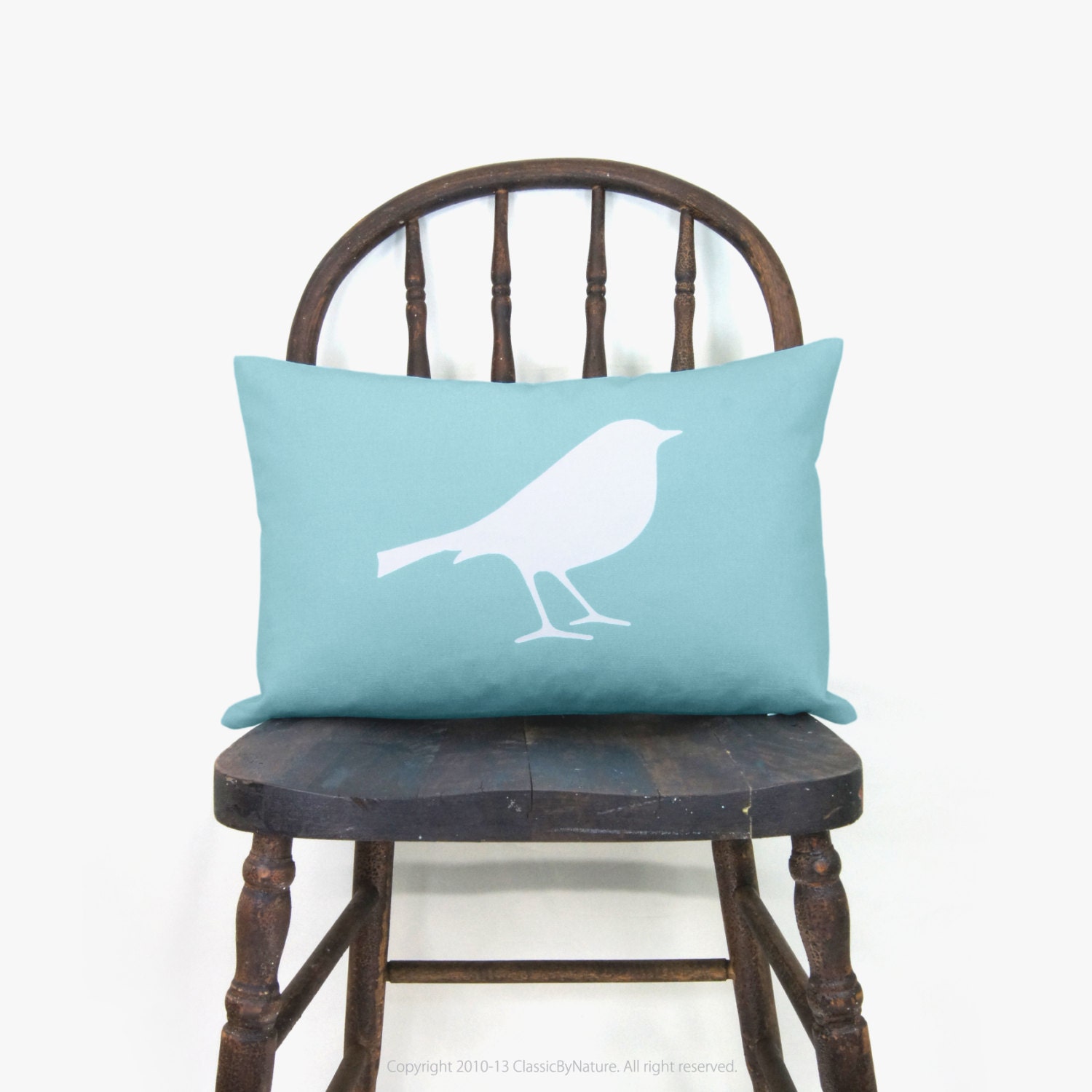 Bird pillow cover in aqua and white - 12X18 lumbar pillow cover - Shabby chic - Spring home decor - Woodland