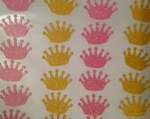 FREE SHIPPING 60 glitter gold and pink crown stickers-prince or princess- wedding- royalty- customize colors