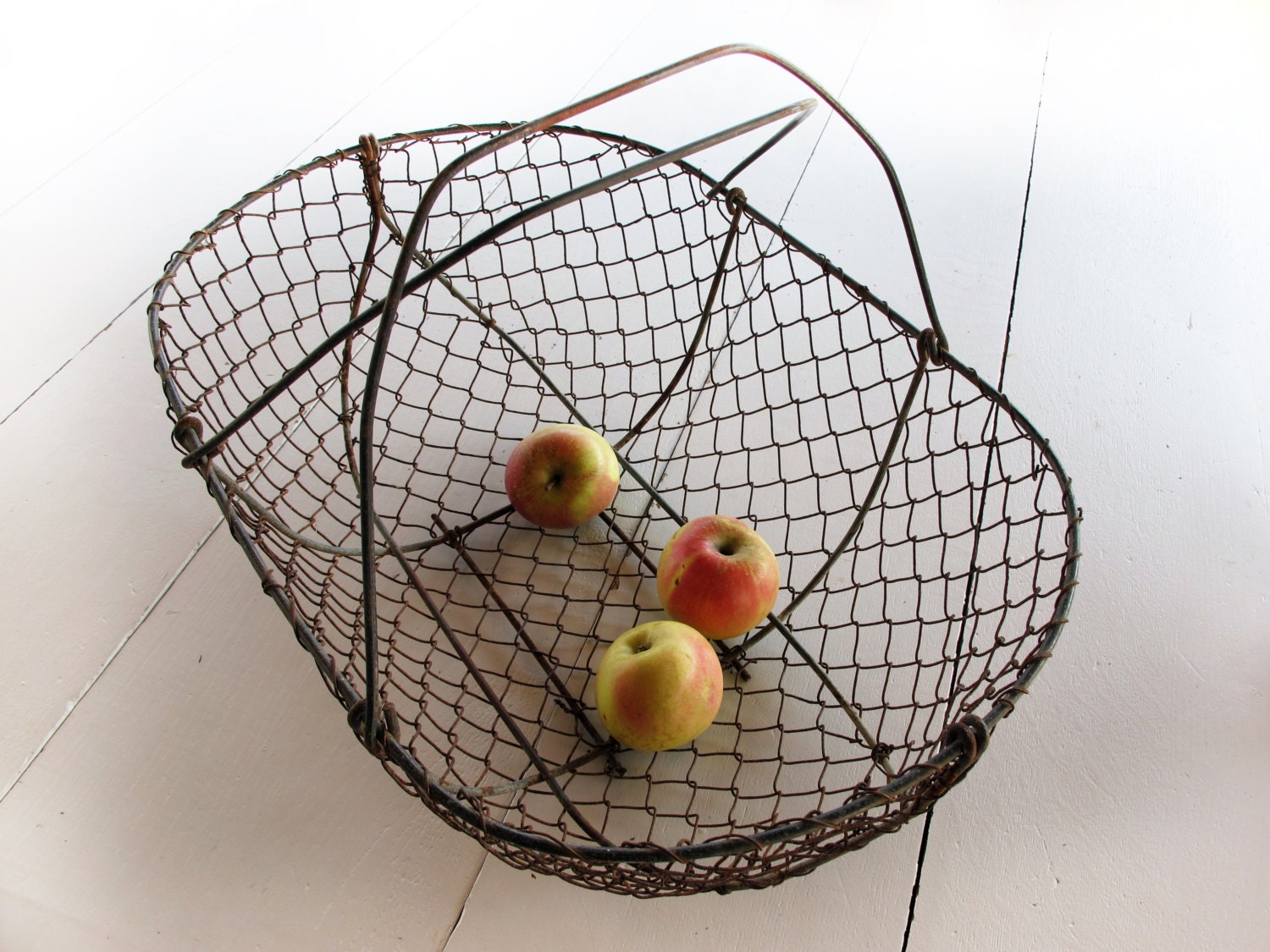 extra - large wire basket - urban farmhouse style container or home decor French Antique Wire Apple Basket - Large oyster basket