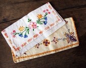 set of 2  lovely vintage French cotton purse with floral hand embroidered