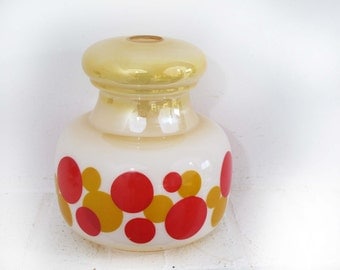 French vintage pop lamp in glass, french pendant lampshade, dots,70s retro
