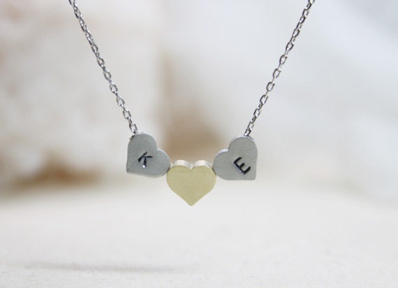 Personalized initial Three Heart Necklace - S2306 -1