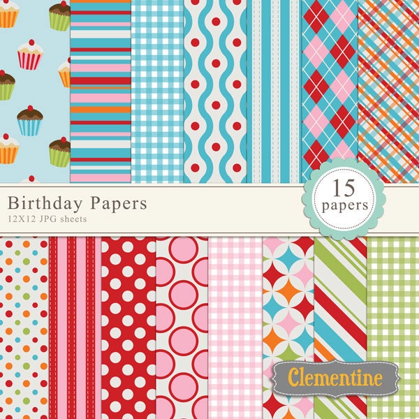 40% OFF SALE -Birthday digital paper 12x12, digital scrapbook paper, royalty free- Instant Download Il_170x135
