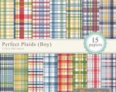 40% OFF SALE -Printable Plaid scrapbook paper 12x12, digital scrapbooking paper, royalty-free commercial use - boy- Instant Download