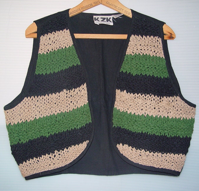 Vintage Bolero Vest- Hippie Boho Chic-Crochet and Cotton Sz L 36 38 Bust