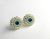 Pastel and emerald green stud earrings swarovski crystal pastel fashion pastel colors pale blue pale yellow hand embroidered