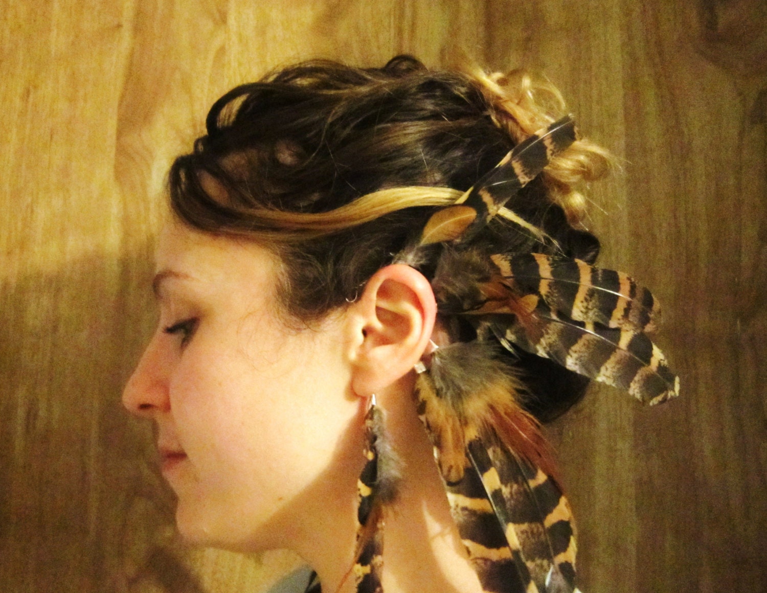 Tribal Style Matching Set of 2 Cruelty Free Feather Ear Cuffs