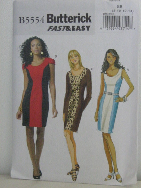 Summer Dress Pattern, Colorblock Dress, Uncut, Butterick 5554 Women's ...