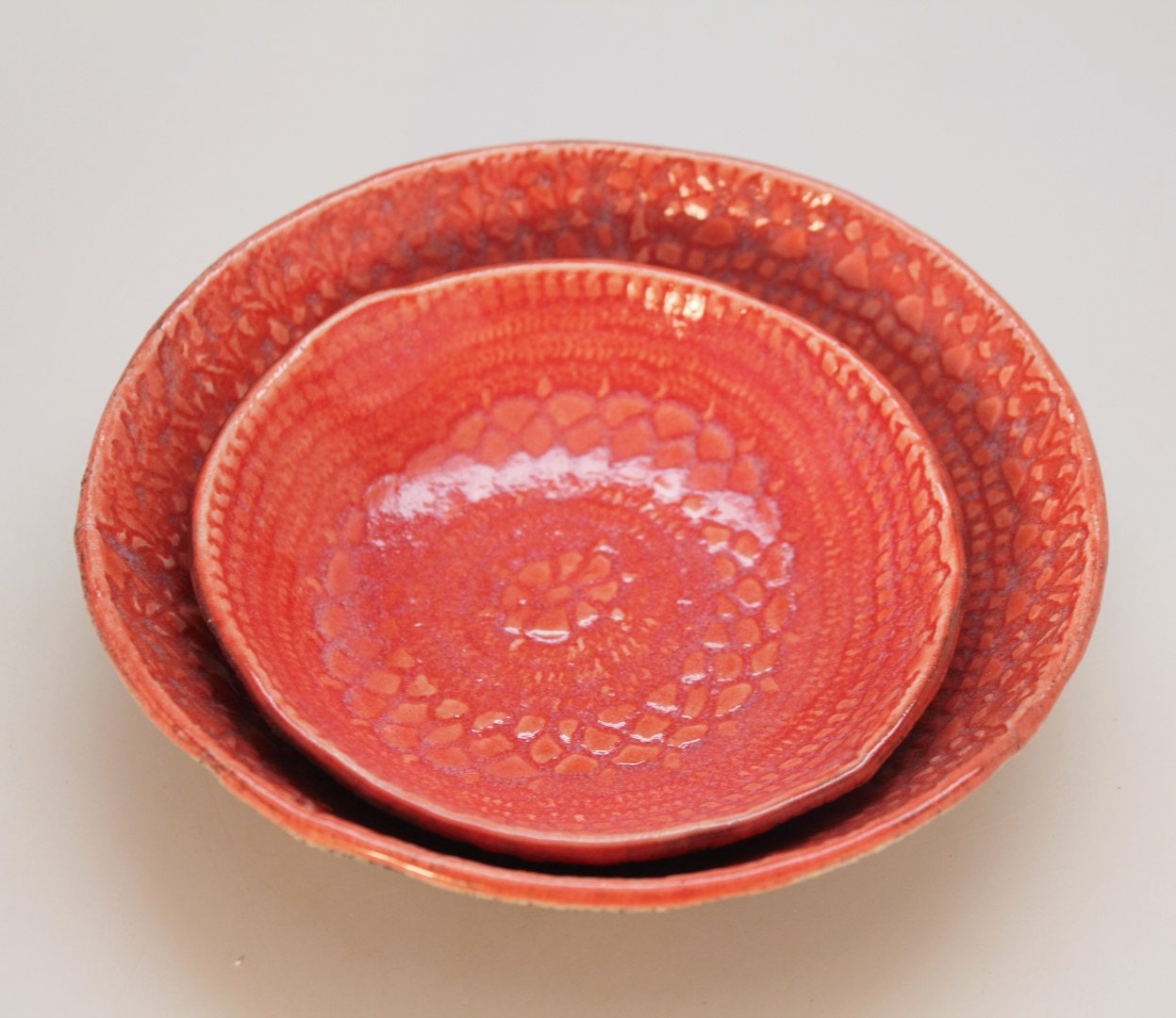 Lace Impressed Stoneware Handmade Nesting Bowls for Serving and Home Decor