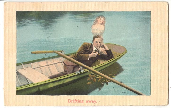 Five Antique Postcards Commemorating Memories, Lots of Love, Sentiment in Ghostly Dress, and Some Irony