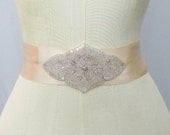 Crystal Sash, Wedding Sash, Bridal Sash, Rhinestone Sash, Blush Beaded Crystals - Sarah 2.25 inch
