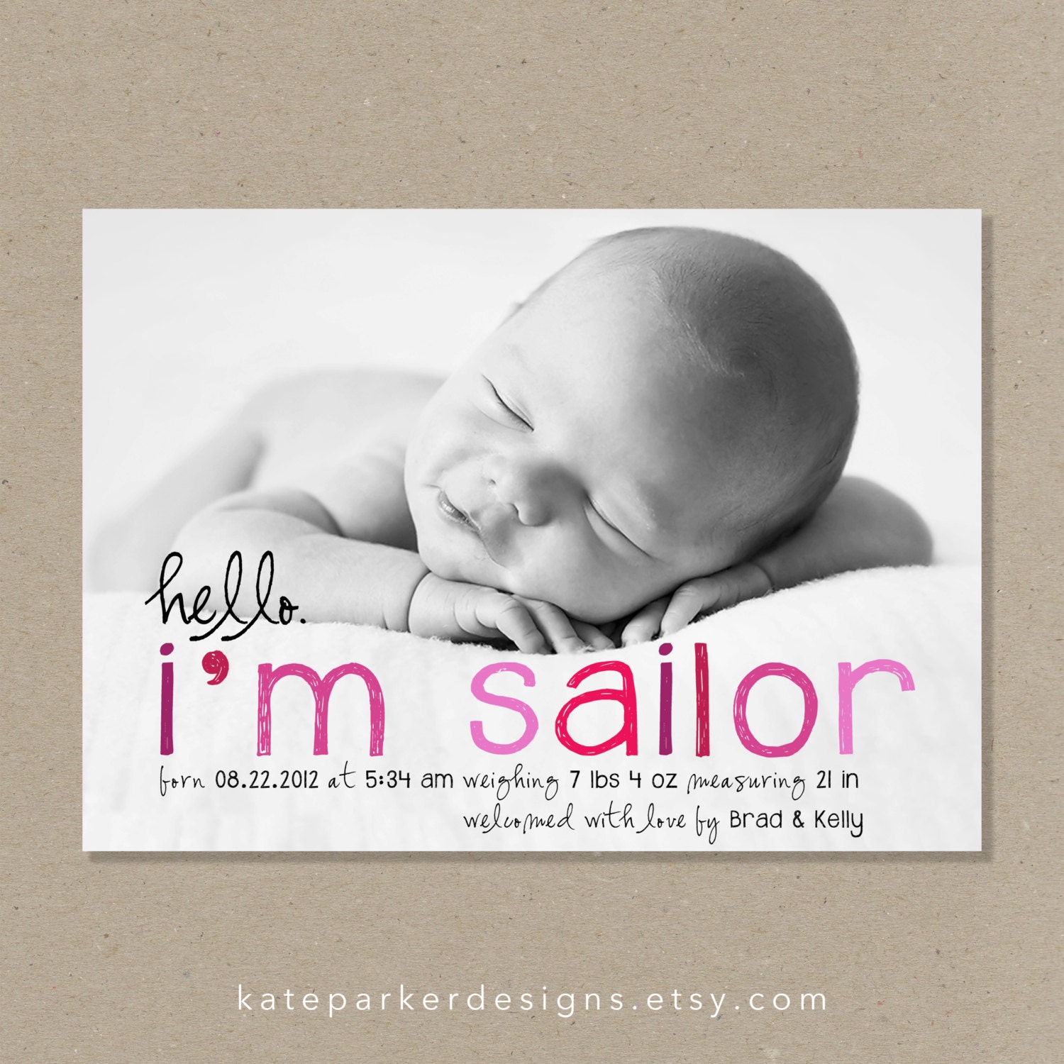 Hello Custom Birth Announcement