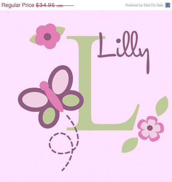 MEMORIAL DAY SALE Children Wall Decal Butterfly & Flower Nursery Decor Art Name Sticker Ohsc