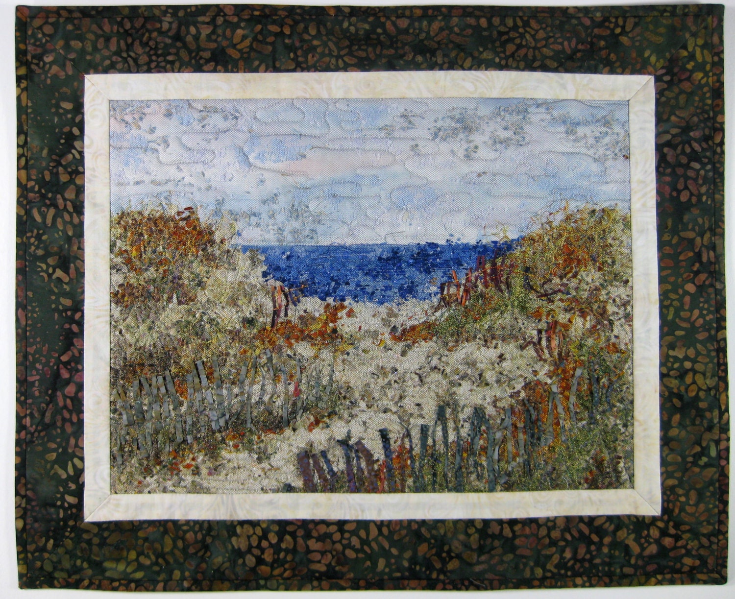 Original Quilted Fiber Art Trail to Beach Wall Hanging Confetti Quilt