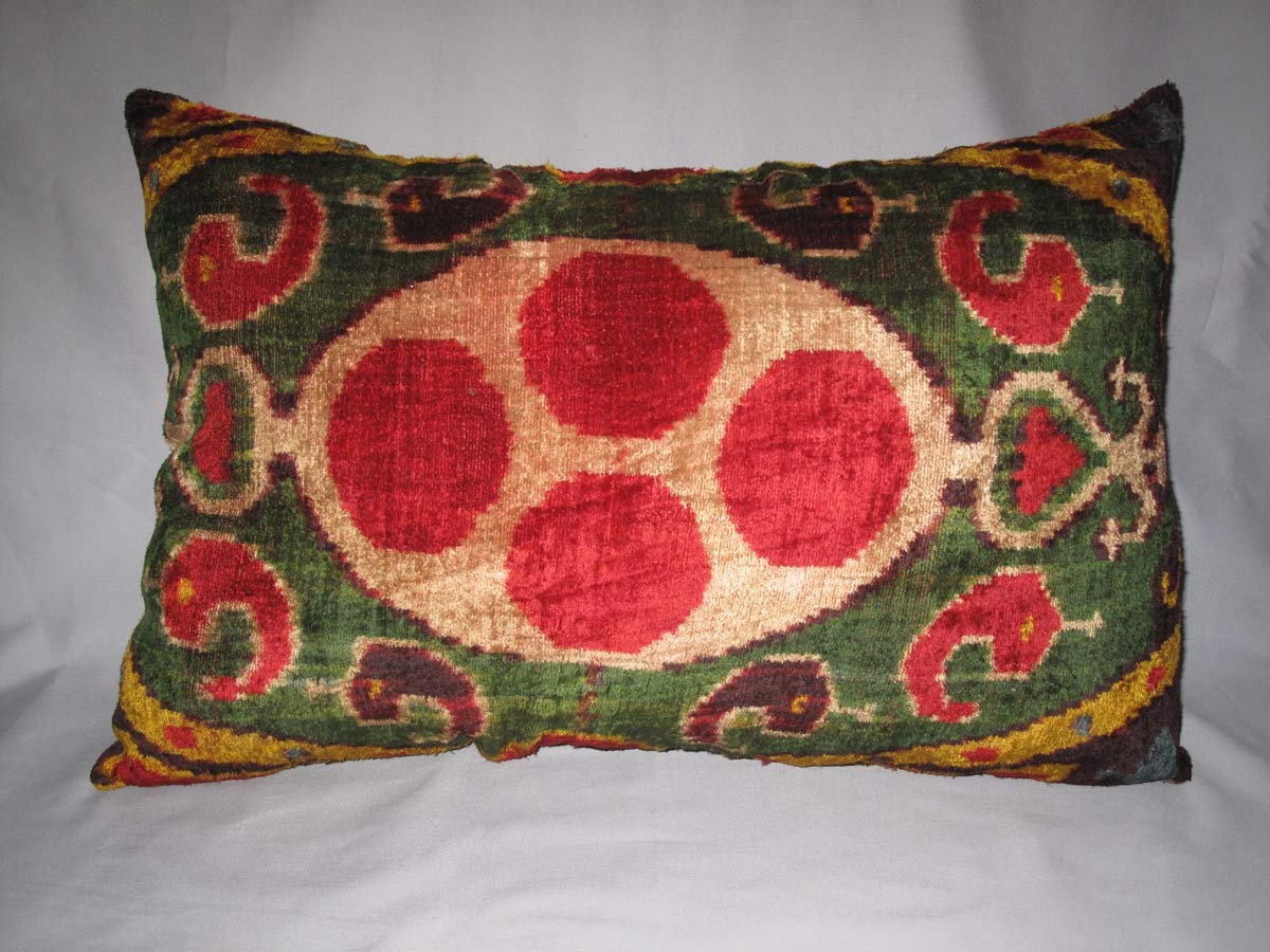 Uzbek ikat, hand made velvet  pillowcase, silk pillow