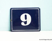 Vintage Metal Sign Number 9 Blue White Small