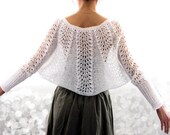 Elegant Hand Knitted  Lace  Bolero - Vest with sleeves , Capelet  in  White Mohair