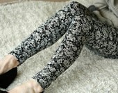Soft black and white lace print cotton leggings
