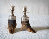 Antique Candle holders French Silver plated Boars feet