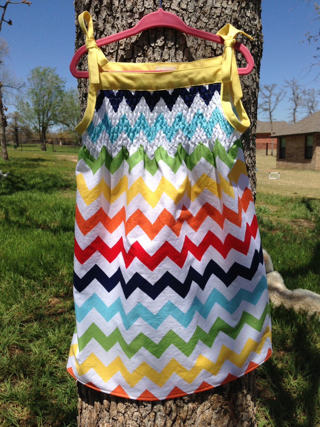 3T Strappy Shirred Chevron Sundress