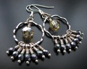 Citrine Swarovski with Purple Fire Polished Czech Glass Wave Dangle Earrings