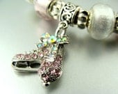 ICE SKATES in pink Stretch European Bead Charm Bracelet
