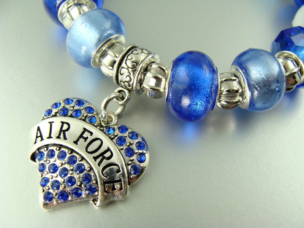 AIR FORCE Military Stretch European bead Lampwork Charm Bracelets