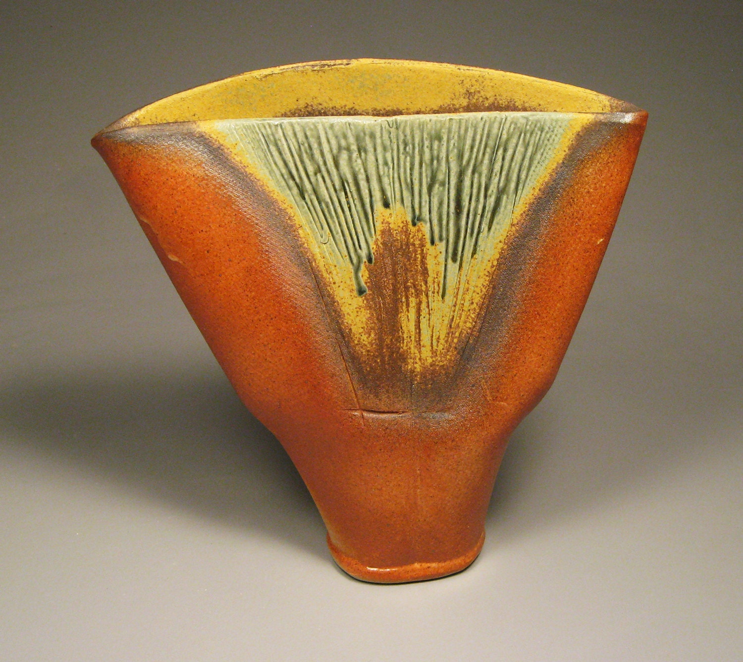 Burnt Orange and Sage Green Fanned Out Vase