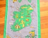Vintage IRELAND Dish Towel.....kitchen. decor. irish. sailing. home decor. green. march. kitsch. four leaf clover. luck. pot of gold. tea