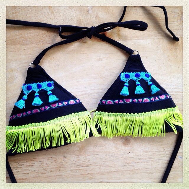 Single Fin Fringed Bikini Top: Size Small-Medium
