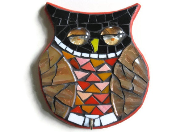 Owl Art wall hanging Key Holder Mosaic Hook Hanger Home Decoration Broken China Pearl Mother's Day