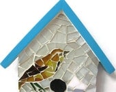 BirdHouse wall hanging Key Holder Glass Mosaic Hook Hanger Home Decoration Mother's Day Yellow Bird