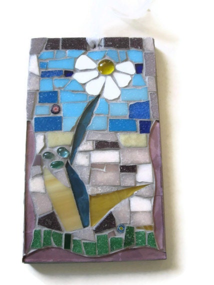 Daisy Wall Hanging Mosaic Flower Plaque Garden Home Decoration Glass Broken China