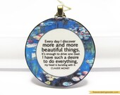 Inspirational Pendant Quote Necklace with Monet Water Lilies and "Beautiful Things" Quotation - Long Necklace in Bronze
